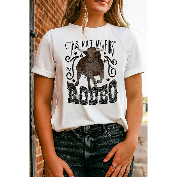 ABPHQTO Camiseta de manga corta con estampado grafico de letras de vaca de rodeo blanco para mujer Walmart en linea