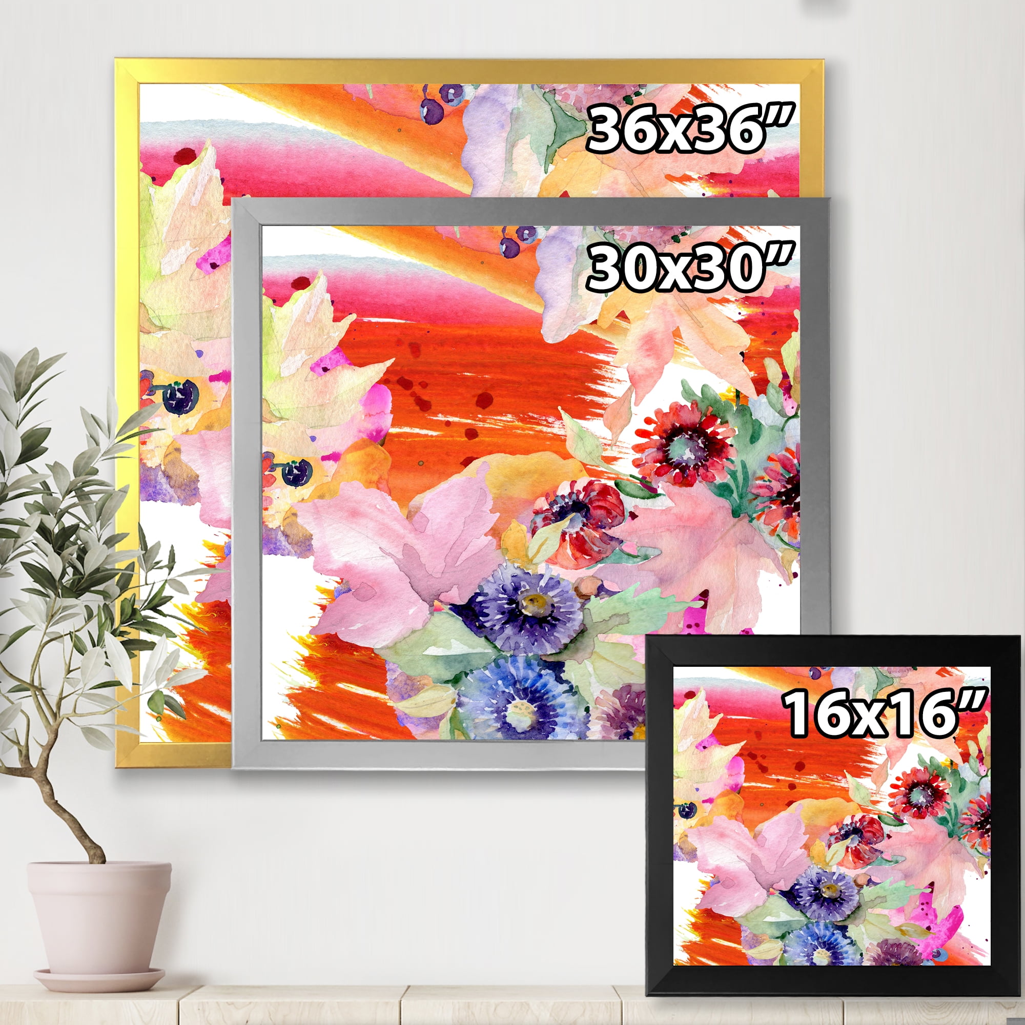Designart 'Wildflowers and Vibrant Wild Spring Leaves VII' Modern Framed Art Print