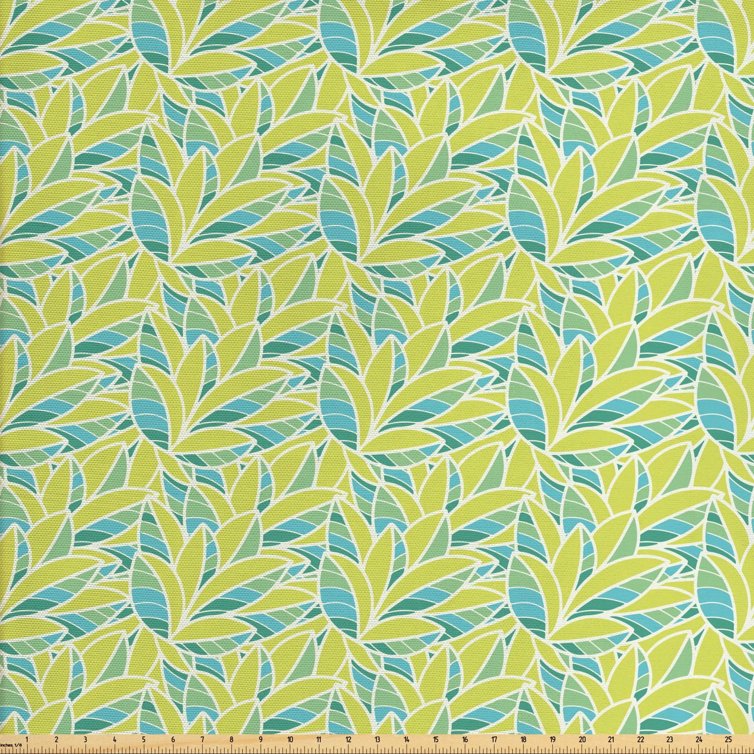 Botany Fabric by The Yard, Rhythmic Retro Vivid Green Leaves Art