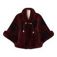 thumbnail image 2 of Fewfanhot Faux Fur Trim Printed Poncho Cape, Warm Fleece Lined Open Front Wrap Coat for Women Winter, 2 of 5