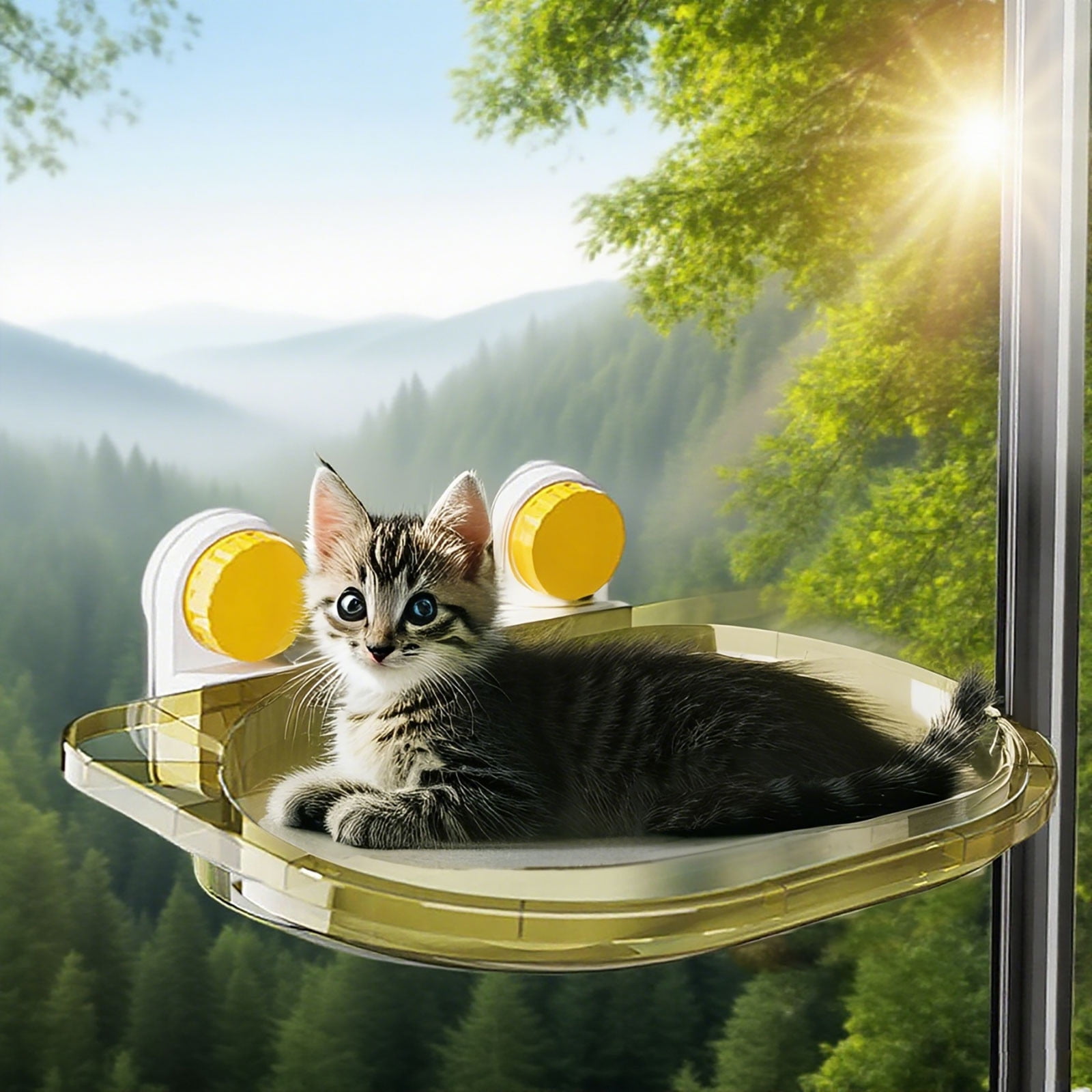 FEISHENTT Cat Window Bed - Transparent Window Hammock, Safety Cat Shelves for Small Cats, Transparent Cat Perch, Suction Cups, Space Saving Cat Seat
