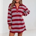 thumbnail image 5 of Ovbmpzd Resort Fall Dresses for Women 2026 Long Sleeve Red Striped Mini Shirt Dresses Fitted Casual V Neck Dresses,L, 5 of 6