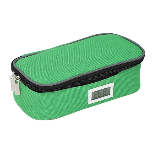 Insulin Cooler Travel Case Medication Diabetic Cooler Thermometer Temperature Display Refrigerated Medicine Organizer Bag with 2pcs Ice Pack Green