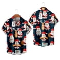 thumbnail image 4 of IROINNID Christmas Ugly T-Shirt for Men Funny Print Hawaiian Tops Xmas Vacation Holiday Gift Button Up Green Shirt,Navy, 4 of 5