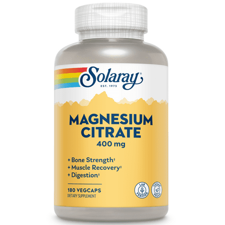 Solaray Magnesium Citrate 400mg | Nutritive Support for Healthy Heart  Muscle  Nerve & Circulatory Function | Chelated for Absorption | 180 Count