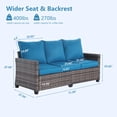 thumbnail image 3 of Decksplore 3-Seat All-Weather Outdoor Rattan Sofa, High Back Brown Wicker Patio Sofa with Peacock Blue Cushions for Backyard Garden Patio Lounge, 3 of 8