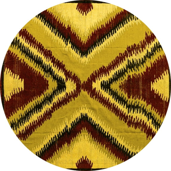 Ahgly Company Machine Washable Indoor Round Abstract Yellow Modern Area Rugs, 3' Round