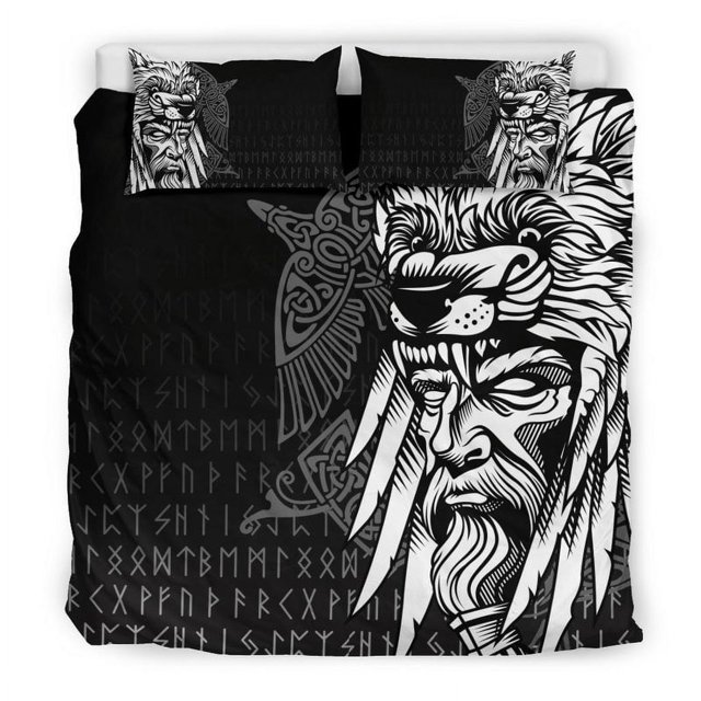 Juego de Cama Vikingo Odín Cuervo y Fenrir A Mano RLT12