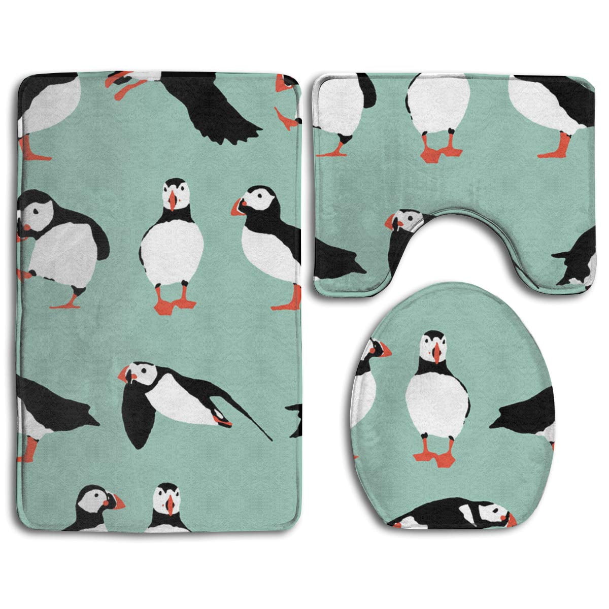 CHAPLLE Penguin Mint Green 3 Piece Bathroom Rugs Set Bath Rug Contour