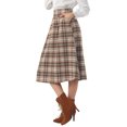 thumbnail image 4 of INSPIRE CHIC Women's Plaid Skirt Vintage High Waist A-Line Pleated Midi Skirt with Pockets Brown L, 4 of 5