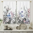 thumbnail image 5 of Pink Blue Grey Wildflower Kitchen Curtains Spring Flower Floral Small Short Cafe Window Curtains Botanical Spring Plant Bathroom Window Drapes Treatment Tier Curtains 2 Panels (27.5x39 Inch), 5 of 6