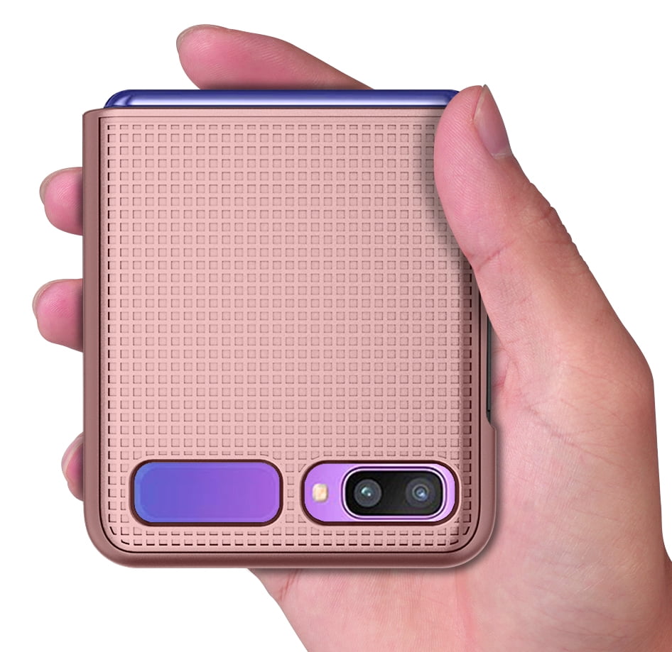 Nakedcellphone Funda para Galaxy Z Flip, [Negro] Funda protectora a presión  [textura de cuadrícula] para teléfono Samsung Galaxy Z Flip 5G (SM-F700