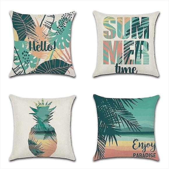 Set Of 4 Cushion Covers Polyester Fabric Stripes Modern Comfortable Pillow Case