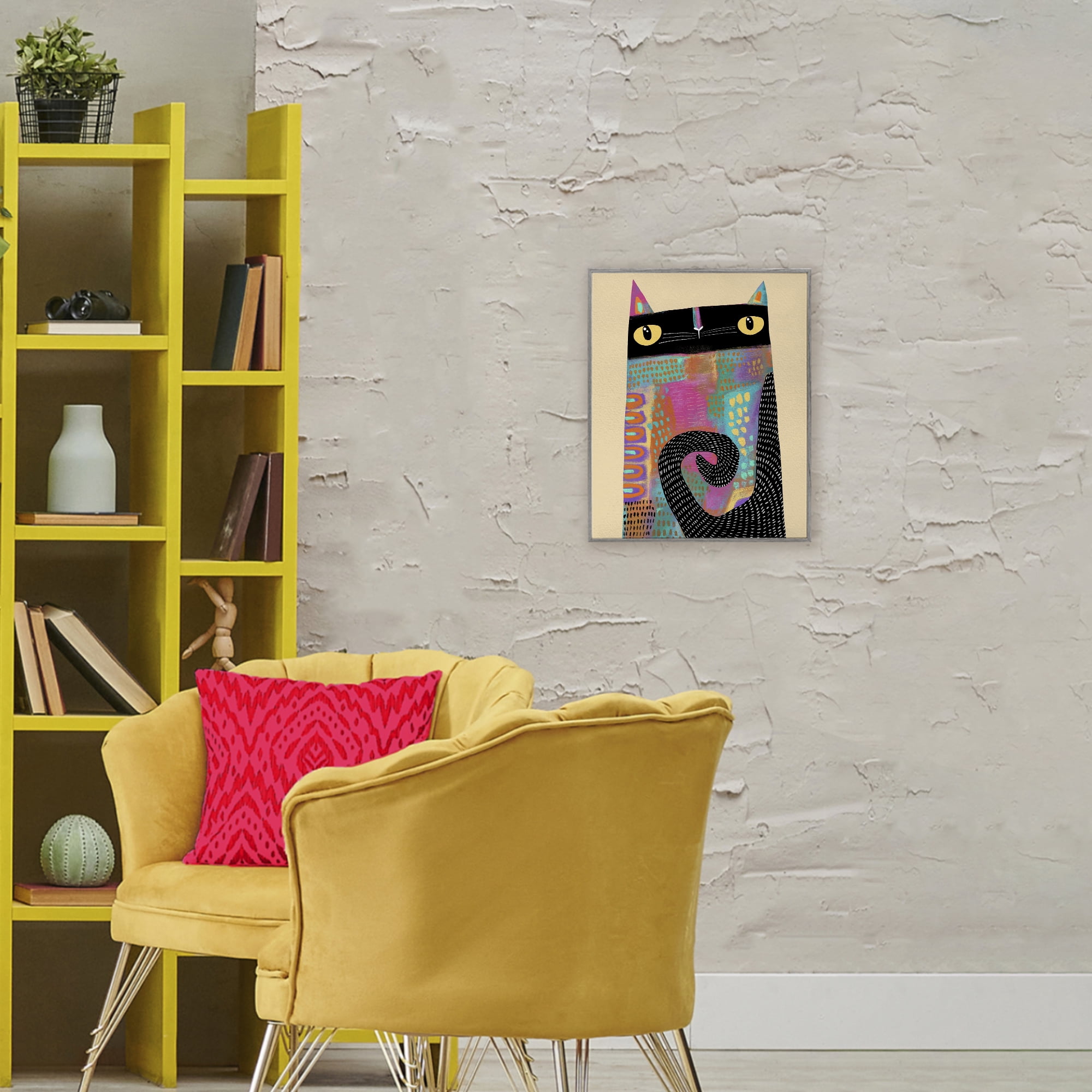 Stupell Industries Stylized Colorful Cat Gray Framed Giclee Art, design by Gabriela Avila
