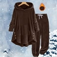 thumbnail image 2 of YDFCWXW Womens Fuzzy Sherpa 2 Piece Outfits Fleece Hoodies with Pants Pajama Set Loungewear Sleepwear Sweatsuits Coffee, 4XL, 2 of 5