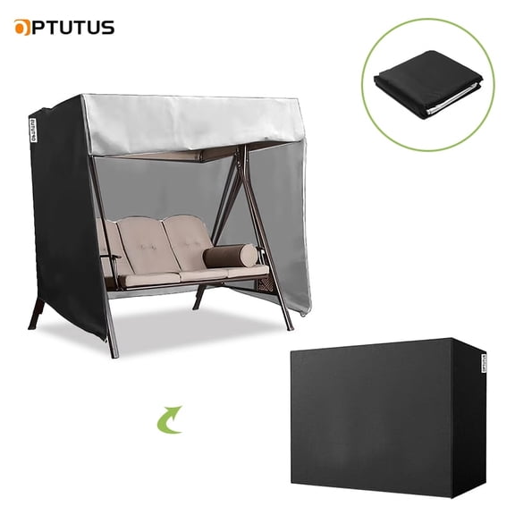 OPTUTUS 420D Outdoor Swing Cover 3 Seater Hammock Cover, Waterproof Patio Bench Swing Cover for 87 inch Garden Glider Swing Canopy Black