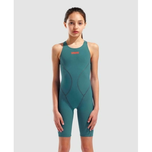 Arena Girls' Powerskin Impulso Jade Aura Open Back