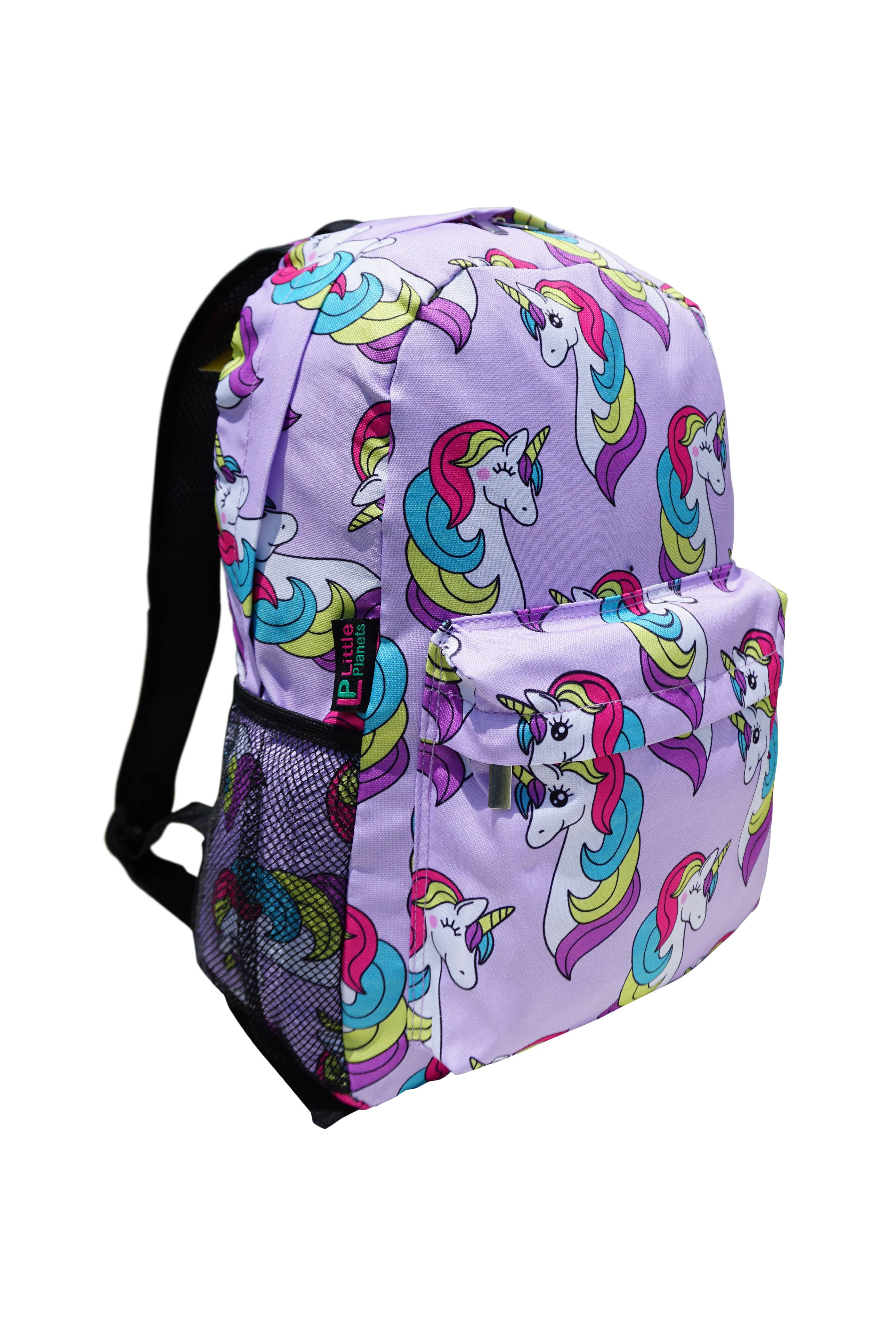 Little Planets Boys Girls All Over Print 16'' Kid School Backpack, Unicorn