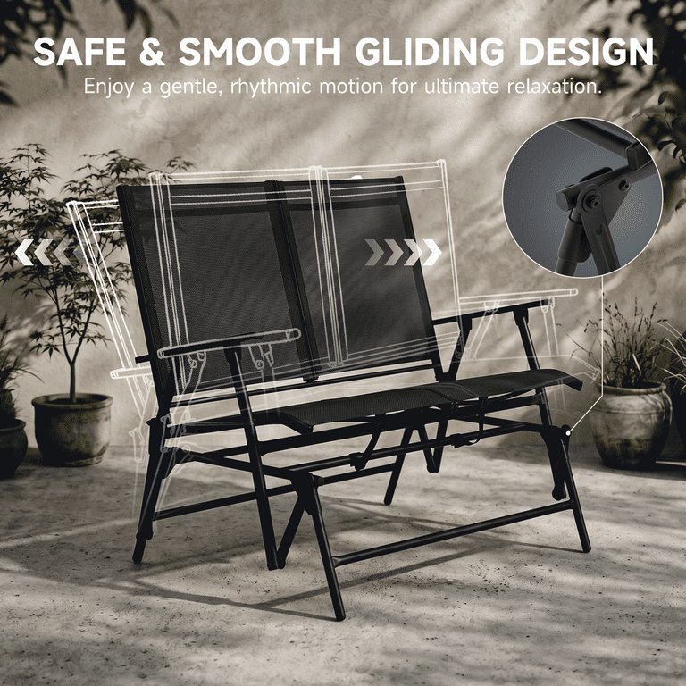SAETSFEG Installation-Free 2-Person Glider Bench, Black photo 6