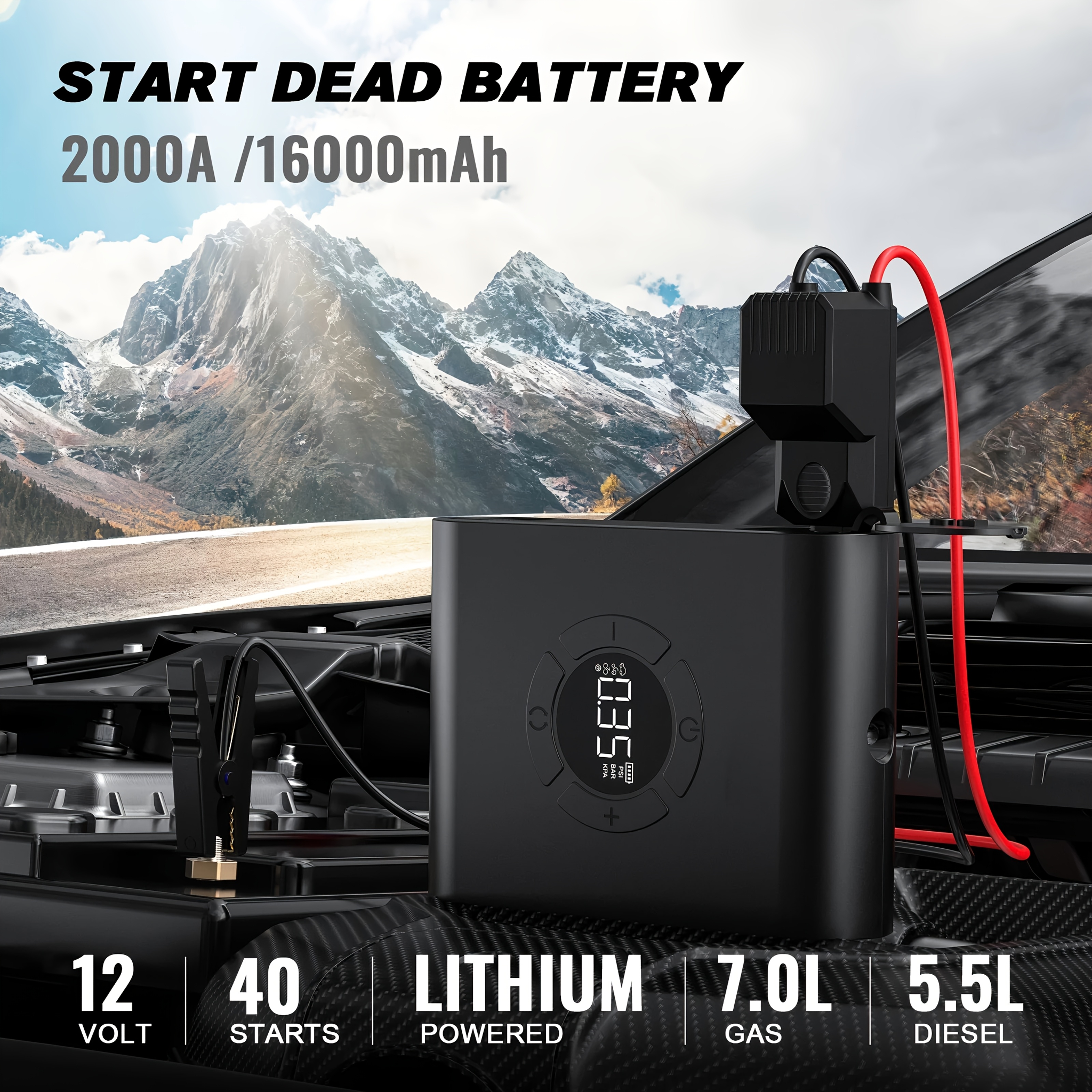 Tire Inflator Air Compressor - Rechargeable Lithium Ion Battery Air Pump with Adapter, Suitable for Car, Bicycle Balls and Usb Chargers, Suitable for Smartphones, Etc