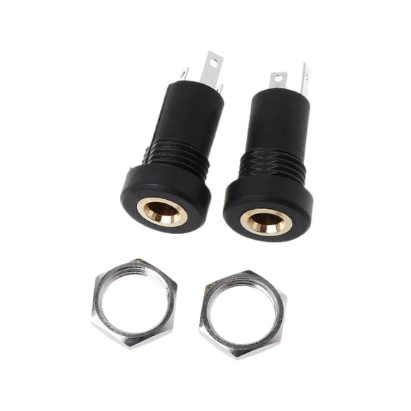 2X 3.5MM Jack Socket 3 Pole Black Stereo Solder Panel Mount Golden With Nuts