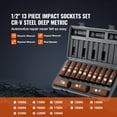 thumbnail image 3 of VEVOR 1/2" Drive Impact Socket Set, 13 Piece Deep Socket Set Metric 10-24mm, 6 Point CR-V Alloy Steel for Auto Repair, Easy-to-Read Size Markings, Rugged Construction, Includes Storage Case, 3 of 9
