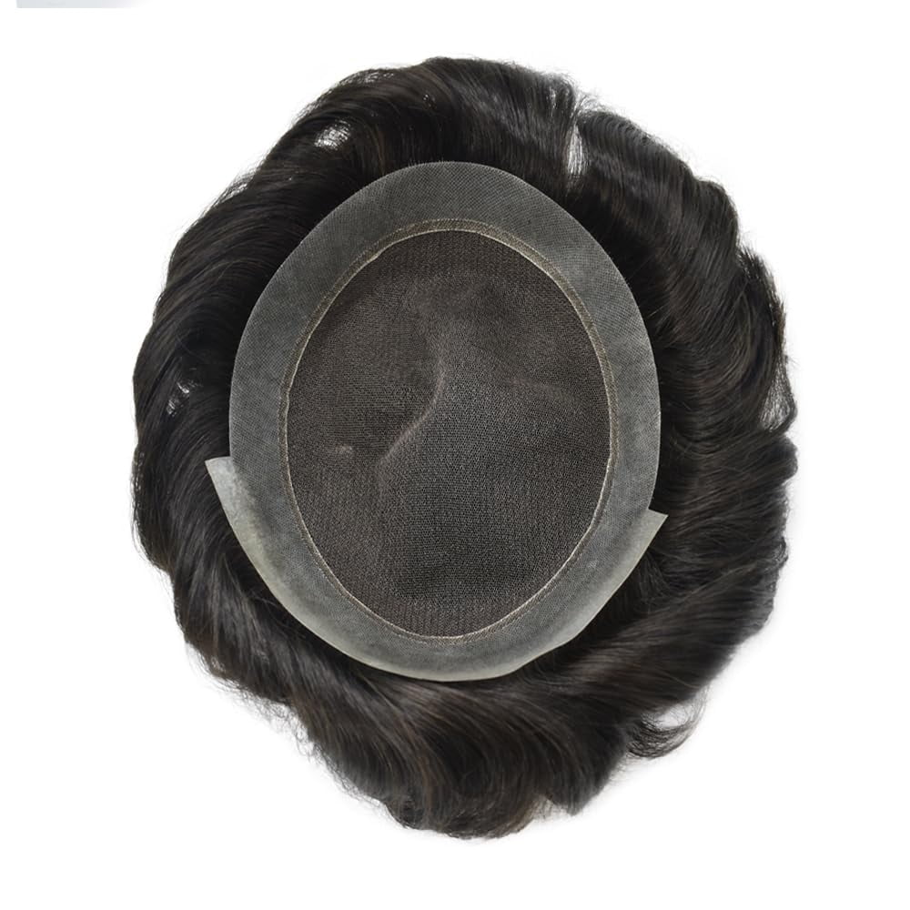 LYRICAL HAIR Lace Center Toupee for Men Human Hair Replacement System Transparen French Lace with PU Around Mens Toupee Hair Pieces Wig Black Brown Blonde Gray Hair