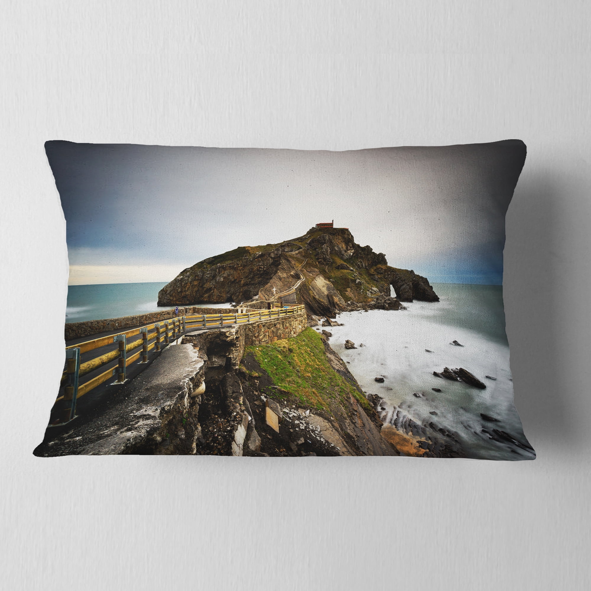 Designart Path to Cape and Chapel in Spain - Seashore Photo Throw Pillow - 12x20