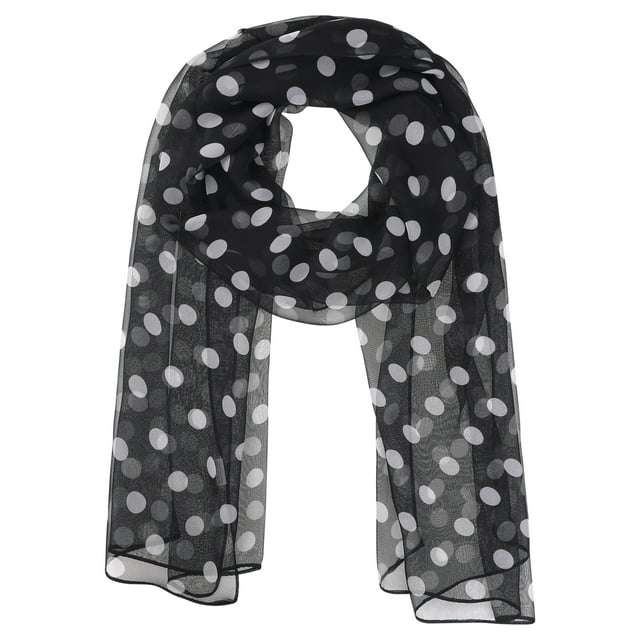 INSPIRAR CHIC Bufanda de Chiffon de Mujer de los años 50 con Lunares, Chal Ligero Suave y Transparente para Todas las Temporadas 63.0"x19.7" Lunares Negros y Blancos