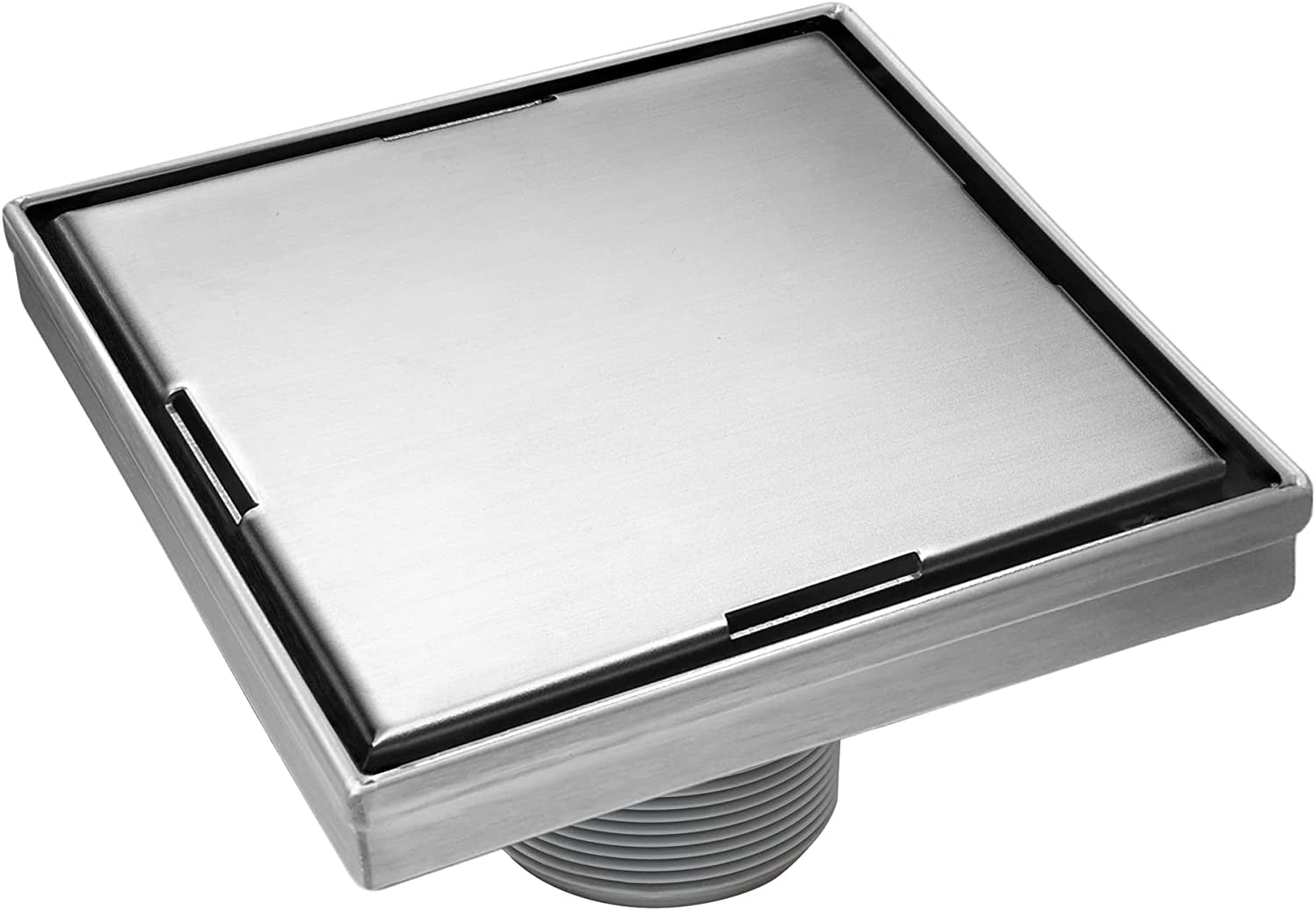HEATGENE 6Inches Square Shower Drain with Flat Cover, Stainless Steel
