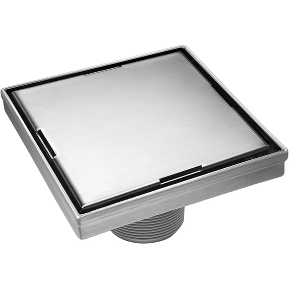 HEATGENE 6-Inches Square Shower Drain with Flat Cover, Stainless Steel Shower Floor Drain with 2-in-1 Flat & Tile Insert Cover, Floor Shower Drain with Hair Strainer, Brushed
