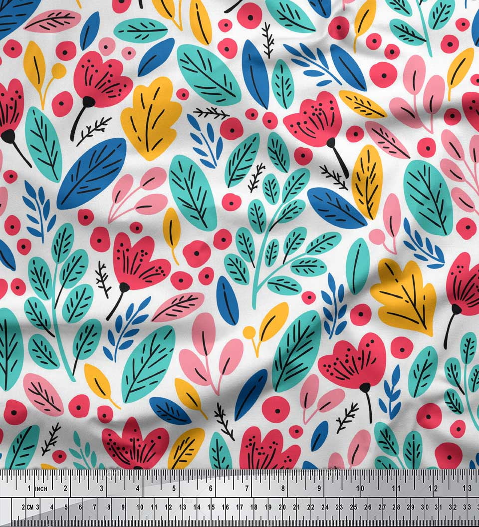 Soimoi Green Canvas Fabric - Artistic Leaves Print 56" Wide Cotton Fabric By The Yard