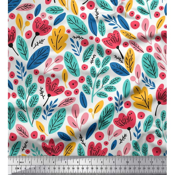 Soimoi Green polyester Crepe Fabric Artistic Leaf & Floral Fabric Prints By Yard 42 Inch Wide