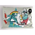 thumbnail image 1 of Hipster Pillow Sham Tattooed Cool Dude with Long Beard Going Through Abstract Triangle Shape on Clouds, Decorative Standard King Size Printed Pillowcase, 36 X 20 Inches, Multicolor, by Ambesonne, 1 of 2