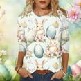 thumbnail image 2 of LangJing Womens Easter 3/4 Sleeve Crew Neck T-Shirts Cute Bunny Eggs Printed Tees Shirt Plus Size Loose Fit Pullover Green XXXXXL, 2 of 6