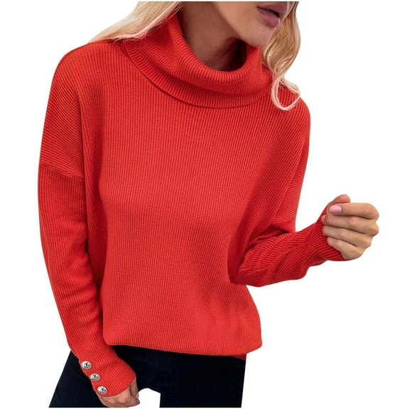 Lindreshi Sweaters for Women Clearance Women's Turtleneck Long Sleeve Sweater Solid Color Sweater Top