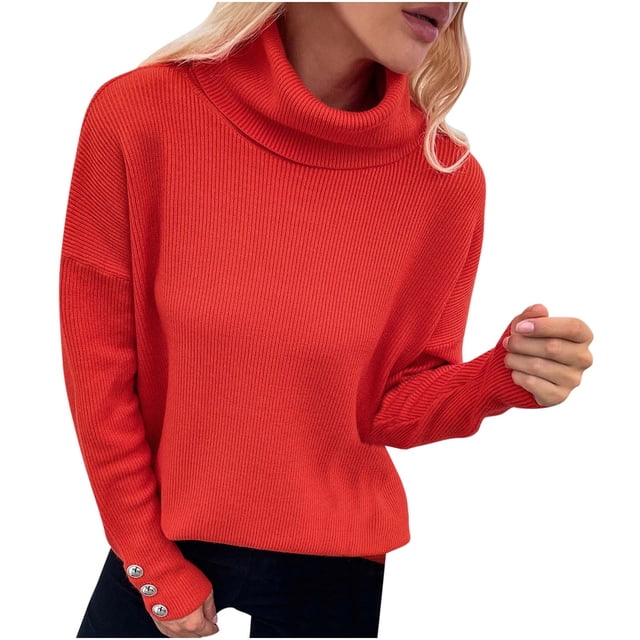 Yuyuzo Womens Sweater Long Sleeve Pullover Turtleneck Tops with Button Cuff Winter Fall Casual Solid Color Sweaters