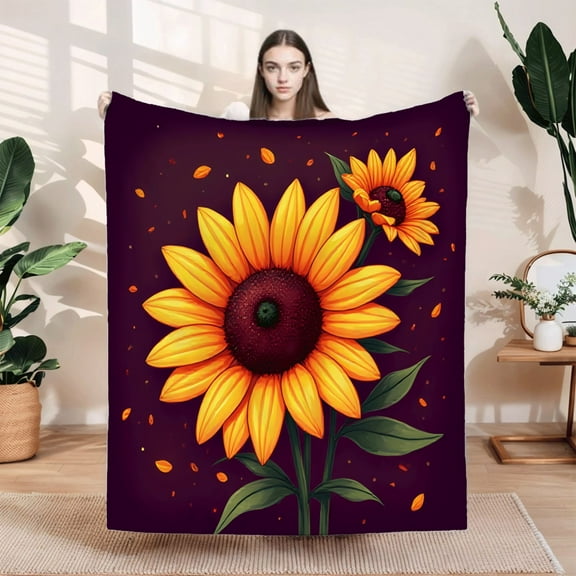 Durable Soft Flannel Blanket with Vibrant Sunflower Design - Cozy Warm Throw for Sofa Travel Bed and Chair - Perfect for Nature Lovers