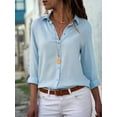 thumbnail image 5 of Women Lapel Button Down Chiffon Shirts Solid Color Office Blouse Casual Long Sleeve Tops Light Blue M, 5 of 8