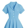 thumbnail image 5 of Vestido retro de manga corta con cuello de muñeca y temperamento en la cintura para mujer Pompotops  ghjkhdj9993, 5 of 5