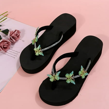 

Cathalem Ladies Fashion Summer Flip Flops Casual Rhinestone Butterfly Sandals Worlds Softest Slippers for Women Green 7.5