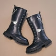 thumbnail image 5 of Kids Girls Riding Boots Knee High Fashion Metal Chain Lace up Zipper Mid Calf Combat Booties, 5 of 7