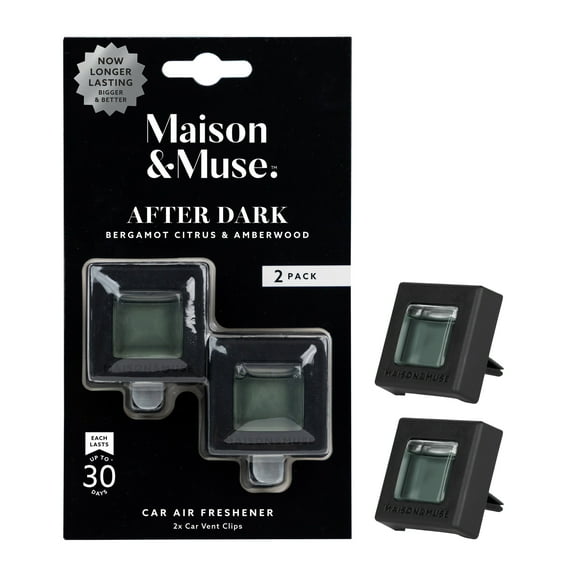 Maison & Muse Car Freshener Vent Clip, 2 Pack - Bergamot Citrus & Amberwood After Dark