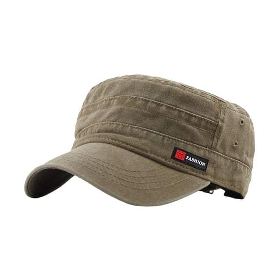 Cotton Twill Flat Top Peaked Hat Army Military Cadet Cap Baseball Cap Breathable Retro Adjustable Sun Hats for Men and Women