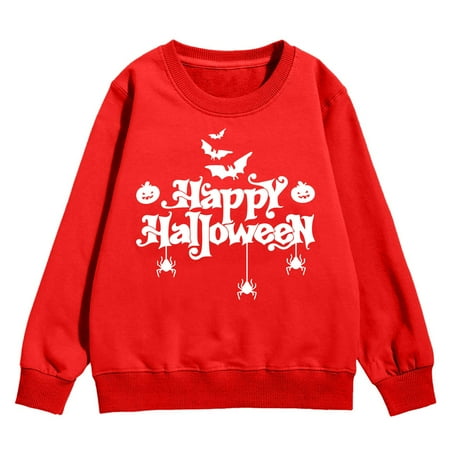 

Hoodies for Teen Girls Girls Sweatshirt Autumn and Winter Children s Warm Tops Cozy Festive Letter Bat Pumpkin Pattern Casual Style Hoodies for Boys(Color:Red Size:7-8 Years)