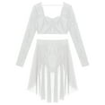 thumbnail image 4 of renvena Women's Two-Piece Dance Dress Outfit Long Sleeve Crop Top with Skirt Lyrical Dance Costume White M, 4 of 7
