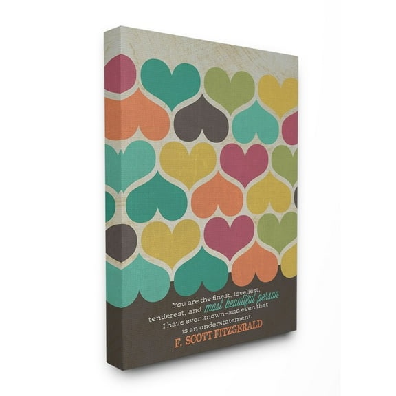 The Stupell Home Decor Collection Fitzgerald Beautiful Person Quote Typography Heart Pattern Stretched Canvas Wall Art, 16 x 20