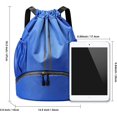 thumbnail image 4 of Mochila con cordón Mochila deportiva con bolsillos laterales de malla Compartimento para zapatos Bolsa con cordón resistente al agua para mujeres y hombres (azul), 4 of 5