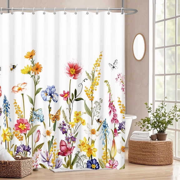 Wild Flowers Shower Curtains Colorful Plants Bathroom Curtain Decor,72x72