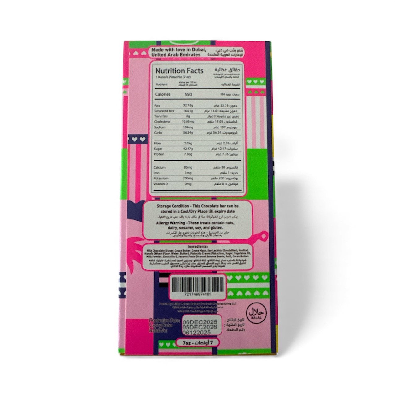 Dubai Chocolate Kunafa Pistachio Milk Chocolate 200g
